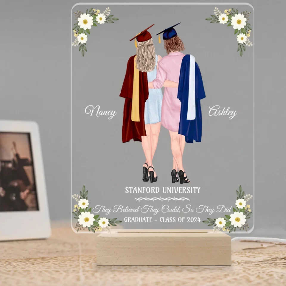 Personalized Graduation Gifts For Female Friends, Adult Twins - Light with Wooden Base - Image 3