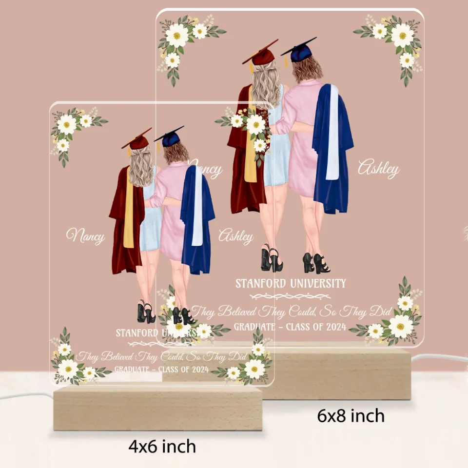 Personalized Graduation Gifts For Female Friends, Adult Twins - Light with Wooden Base - Image 6