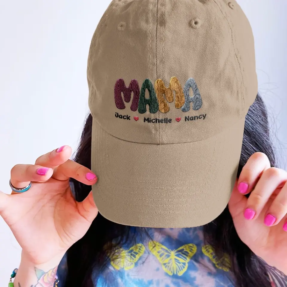 Personalized Mama with Kid's Name Embroidered Cap Gift for Mom - Image 5
