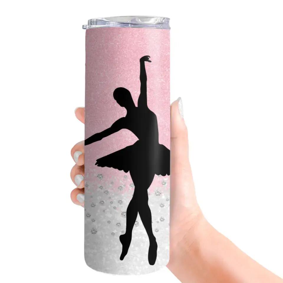 Personalized Name 20oz Skinny Tumbler for Dancers Pink Twinkle Background - Image 3