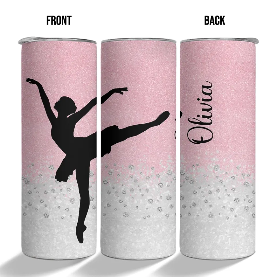 Personalized Name 20oz Skinny Tumbler for Dancers Pink Twinkle Background - Image 7
