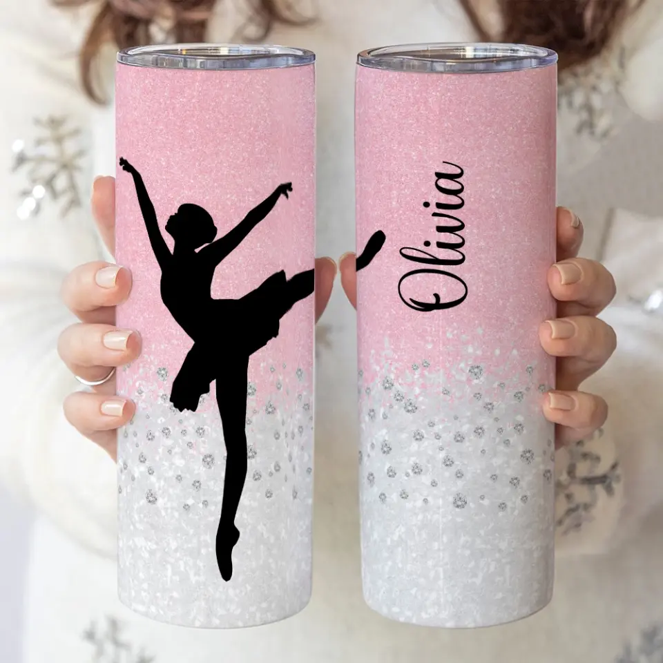 Personalized Name 20oz Skinny Tumbler for Dancers Pink Twinkle Background - Image 8