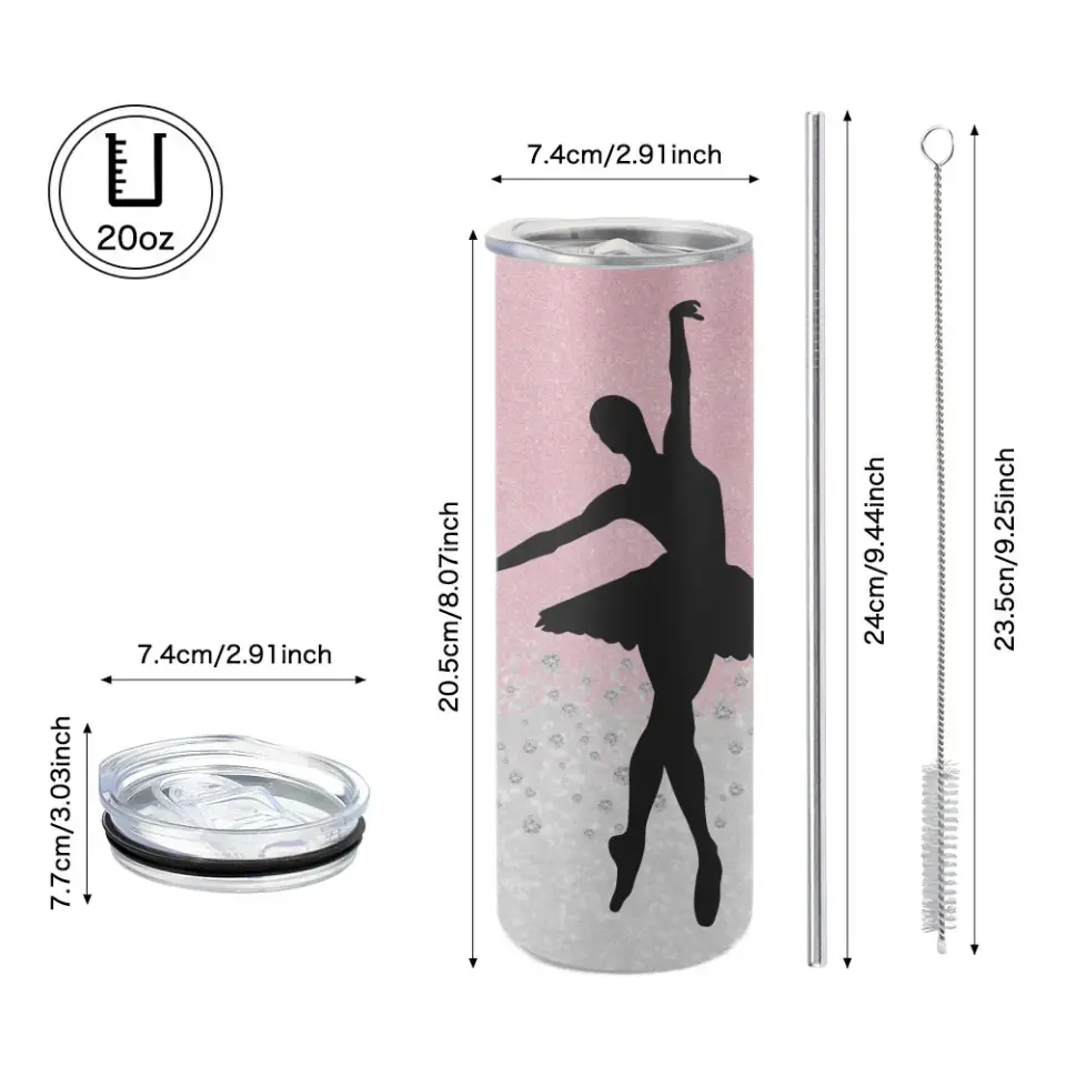 Personalized Name 20oz Skinny Tumbler for Dancers Pink Twinkle Background - Image 9