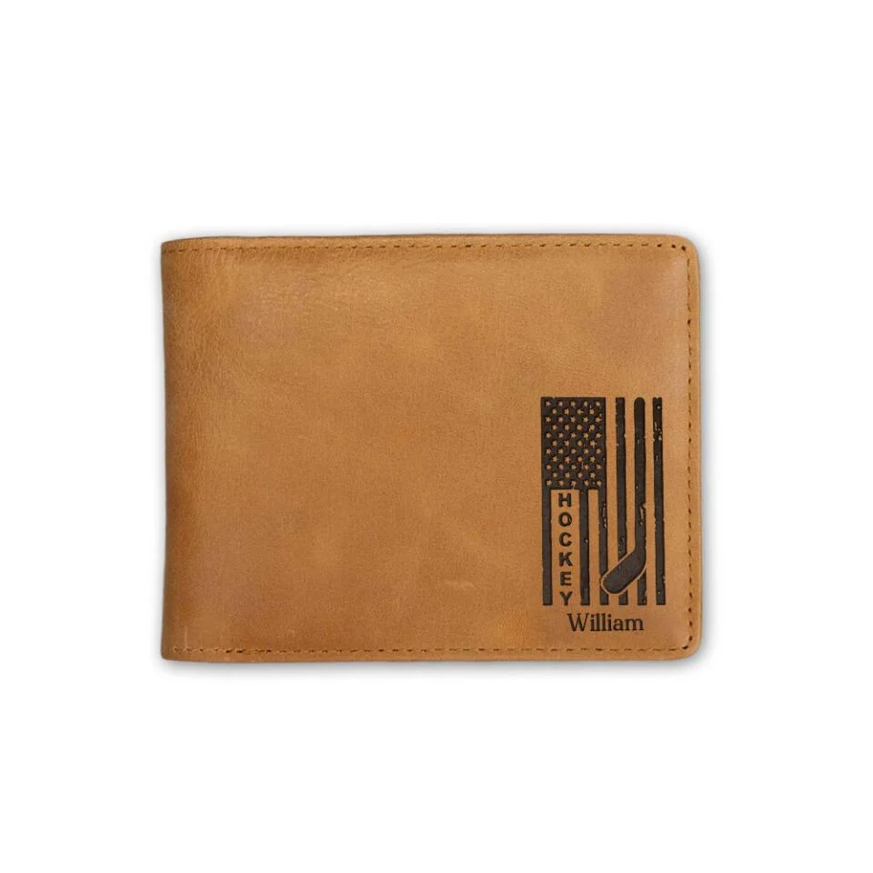 Personalized Name/Nickname Engraved Leather Wallet - Hockey Art - Best Gift for Hockey Coaches, Player - Image 6