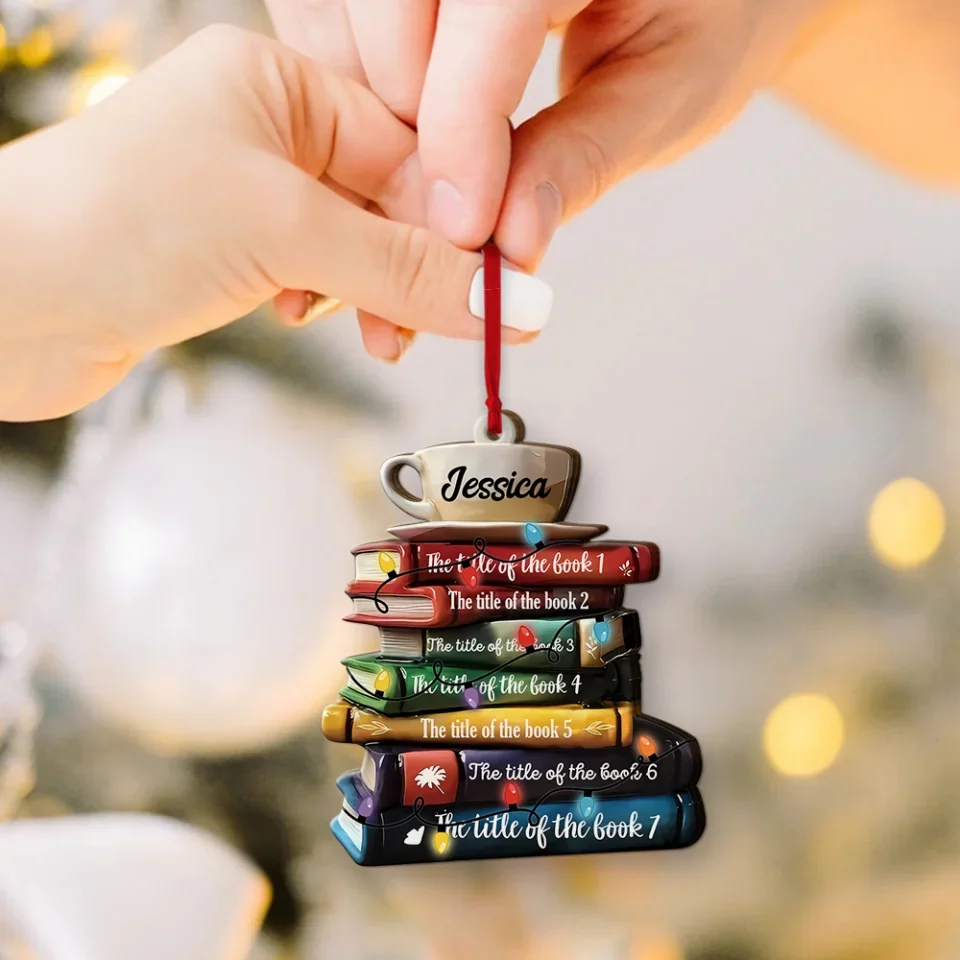 Personalized Name on Bookstack Ornament - Custom Book Title - Librarian, Book Lover Christmas Ornament - Gift for Bookaholic Booknerd, Book Fan - Christmas Hanging Decor - Image 6