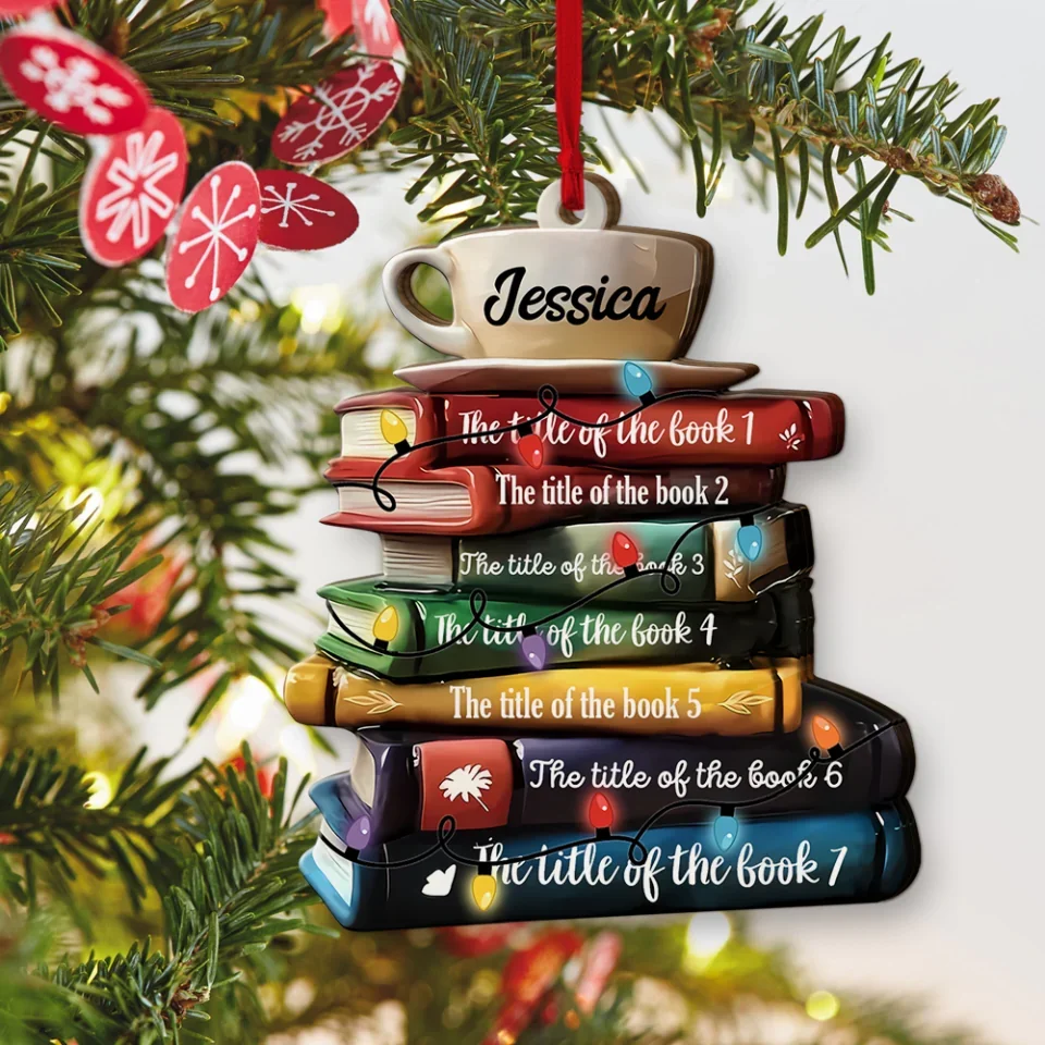 Personalized Name on Bookstack Ornament - Custom Book Title - Librarian, Book Lover Christmas Ornament - Gift for Bookaholic Booknerd, Book Fan - Christmas Hanging Decor - Image 8