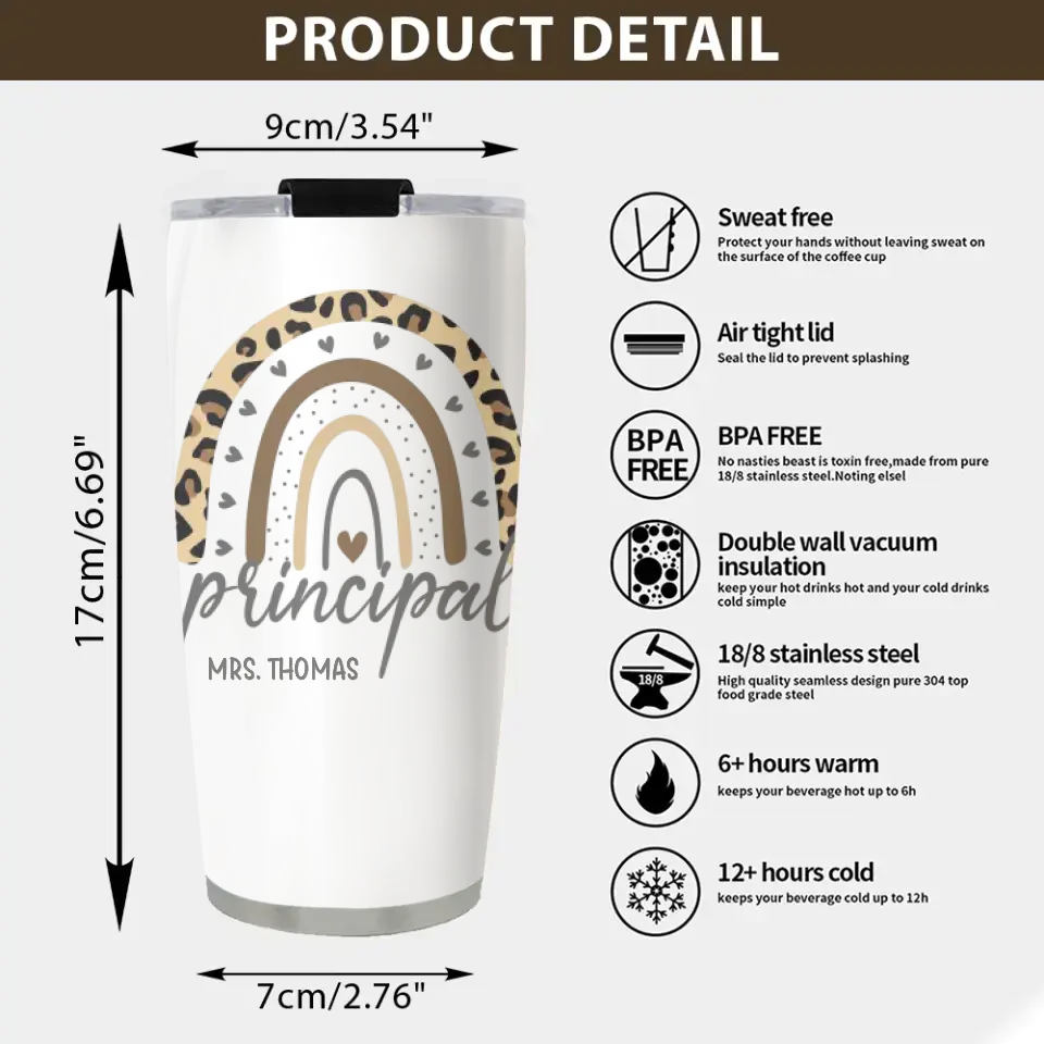 Personalized Name Stainless Steel Tumbler Gift For Principal - Image 3