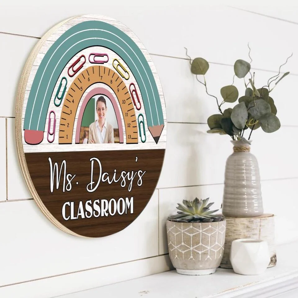 Personalized Round Wood Sign for Teacher - Best Gift for Match Teacher/ Teacher/ Principals - 210IHNNPRW746 - Image 3