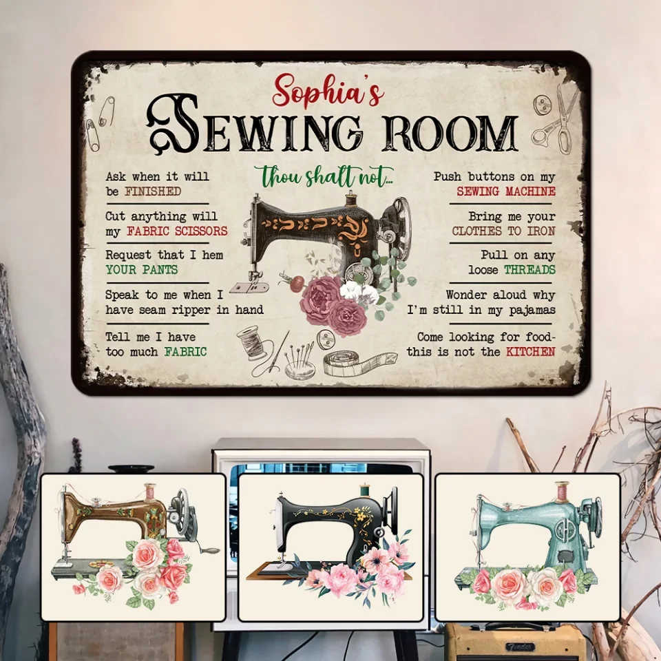 Personalized Sewing Room Rules Metal Sign - Sewing Wall Decor - Gift for Sewers, Sewing Lovers - Image 3