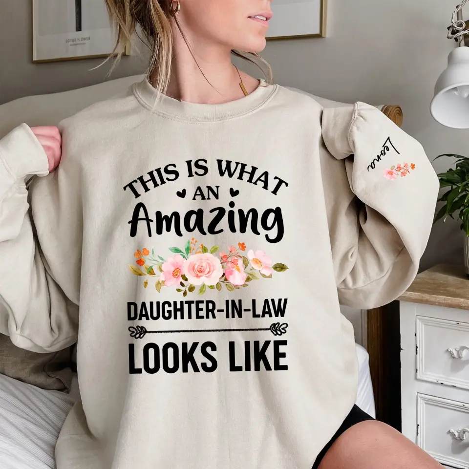 Personalized Sleeve Print Sweatshirt Gift for Daughter-in-Law Floral Style - Image 5