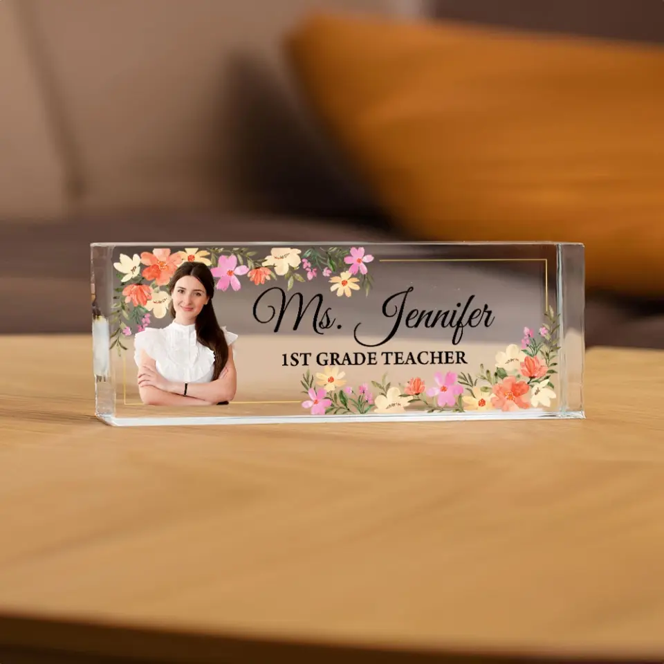 Personalized Teacher Floral Acrylic Name Plate For Desk, Gift For Teacher | 309IHPLNAP198 - Image 6