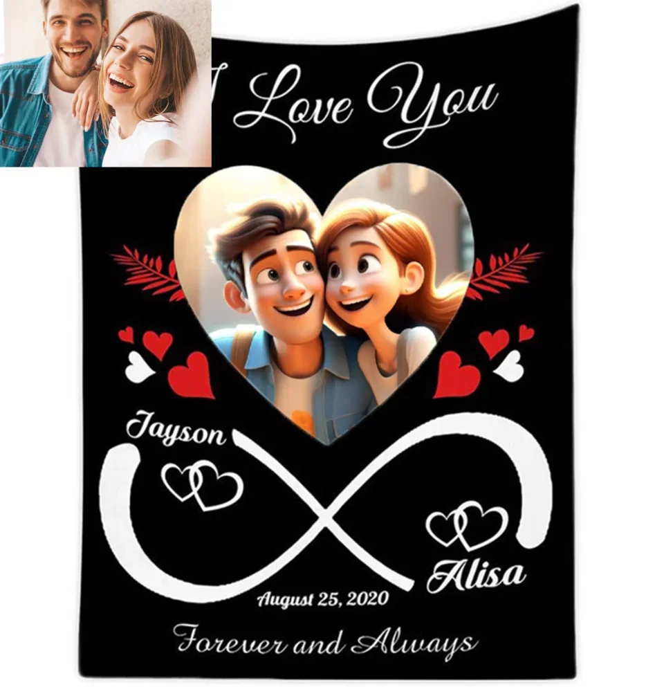 Personalized Valentine Gifts - Personalized Unlimited Love Couples Cartoon Blanket - Anniversary, Wedding Gift for Couples - Custom Fleece Blanket - Image 2