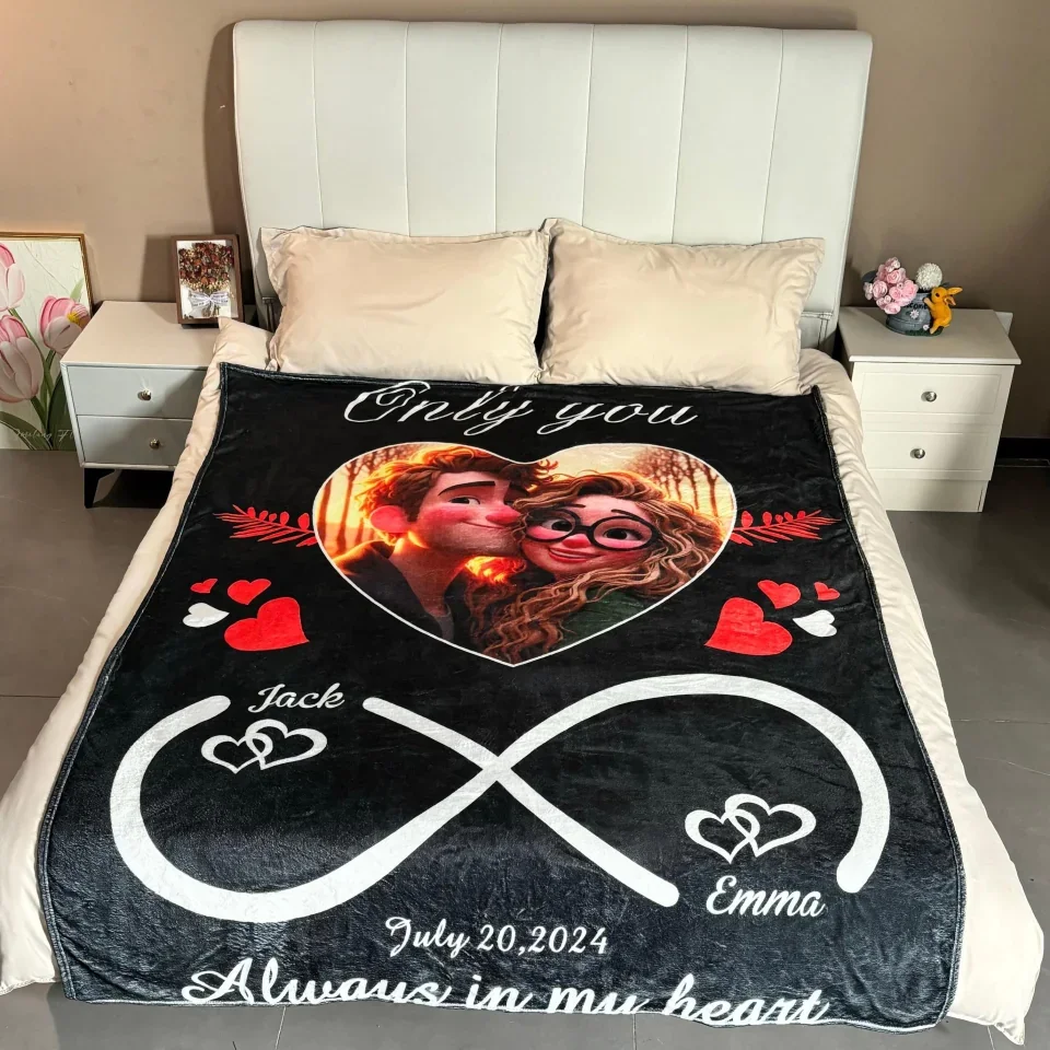Personalized Valentine Gifts - Personalized Unlimited Love Couples Cartoon Blanket - Anniversary, Wedding Gift for Couples - Custom Fleece Blanket - Image 3