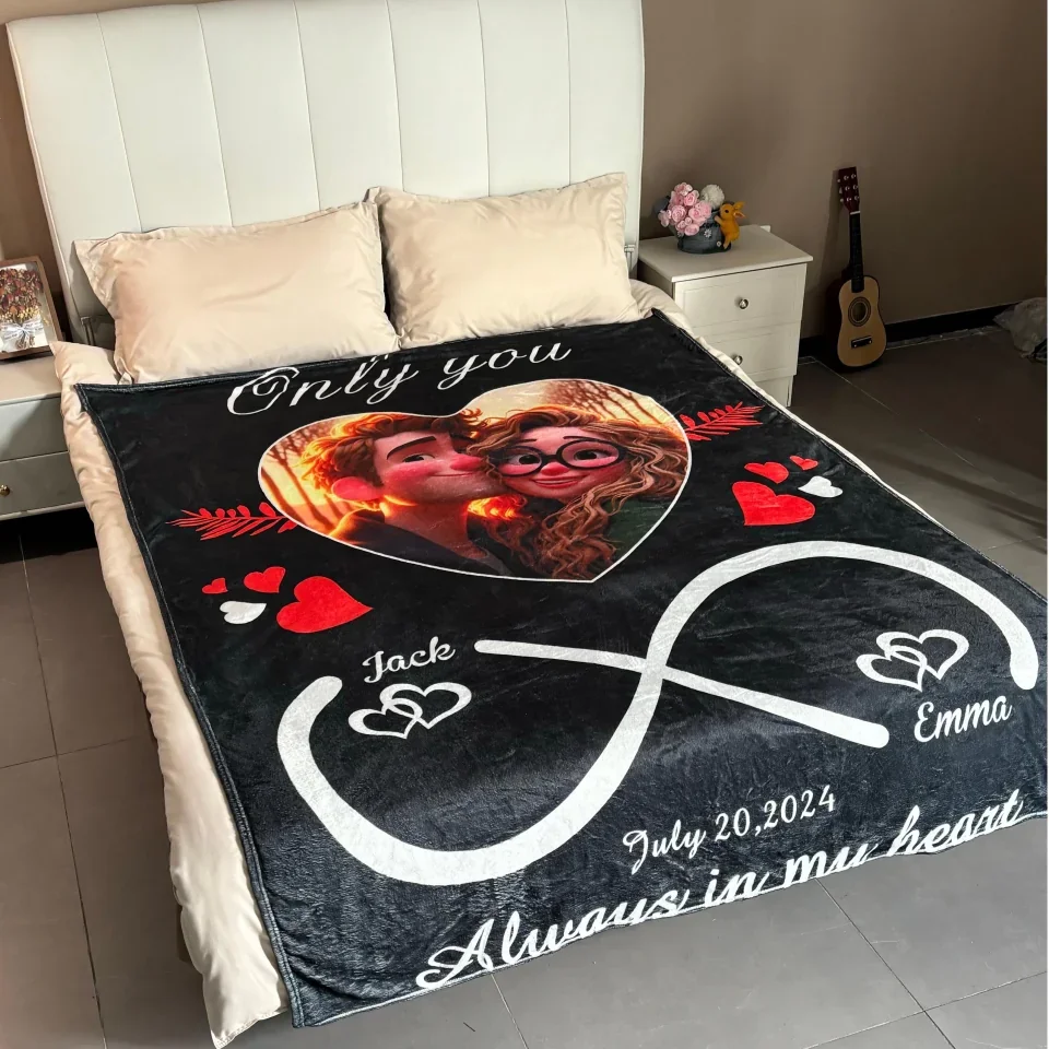 Personalized Valentine Gifts - Personalized Unlimited Love Couples Cartoon Blanket - Anniversary, Wedding Gift for Couples - Custom Fleece Blanket - Image 4