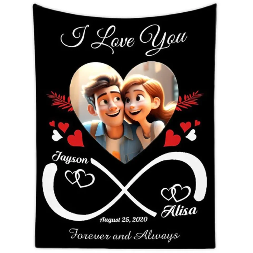 Personalized Valentine Gifts - Personalized Unlimited Love Couples Cartoon Blanket - Anniversary, Wedding Gift for Couples - Custom Fleece Blanket - Image 8