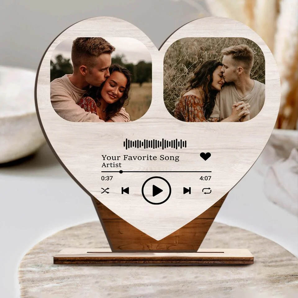 Personalized Valentine Gifts - Save Our Love With Our Favorite Song - Upload Photo Wooden Plaque - Best Gift For Couples - Image 4