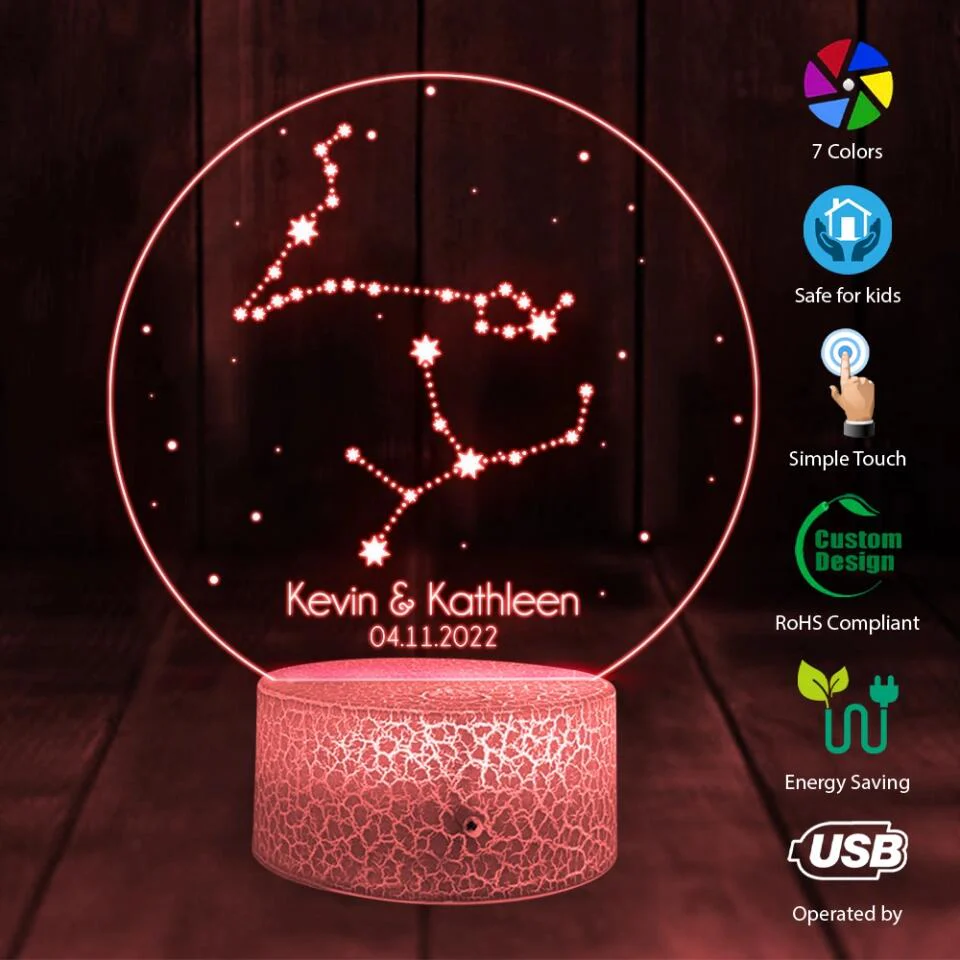 Personalized Valentine Gifts - Personalized Zodiac Styles - Perosnalized 3D LED Light/Lamp - Anniversary,Valentines Day Gift For Couple - Image 3