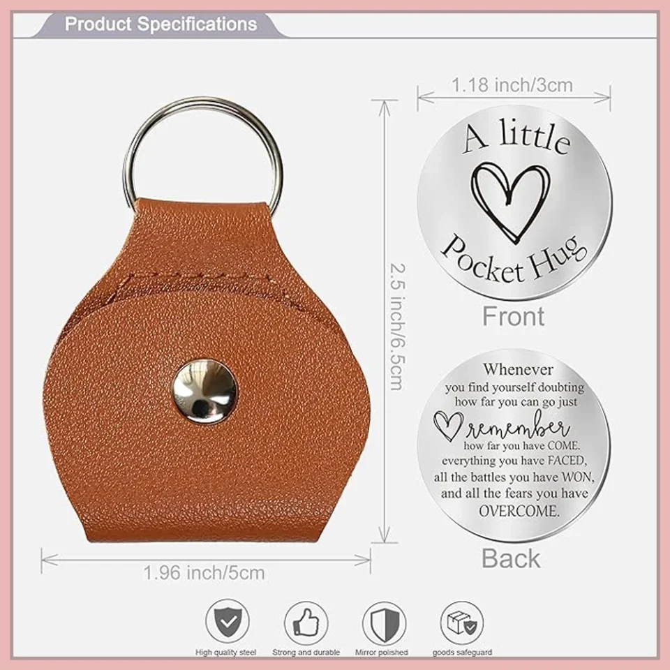 Pocket Hug Token - Gifts for Men Boyfriend Girlfriend - Inspirational Gift for Son Daughter Brother with Leather Keychain - Unique Gifts - Image 3