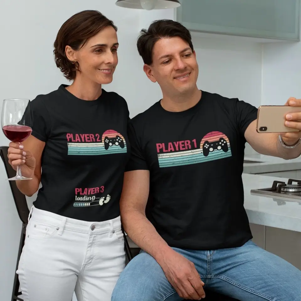 Pregnancy Announcement T-shirt, Funny Player 1 Player 2 Player 3 Matching Outfit | 306IHPLNTS716 - Image 10