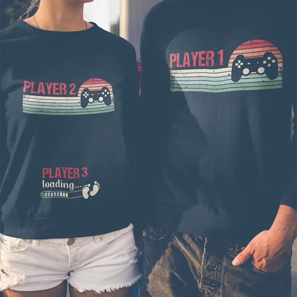 Pregnancy Announcement T-shirt, Funny Player 1 Player 2 Player 3 Matching Outfit | 306IHPLNTS716 - Image 5