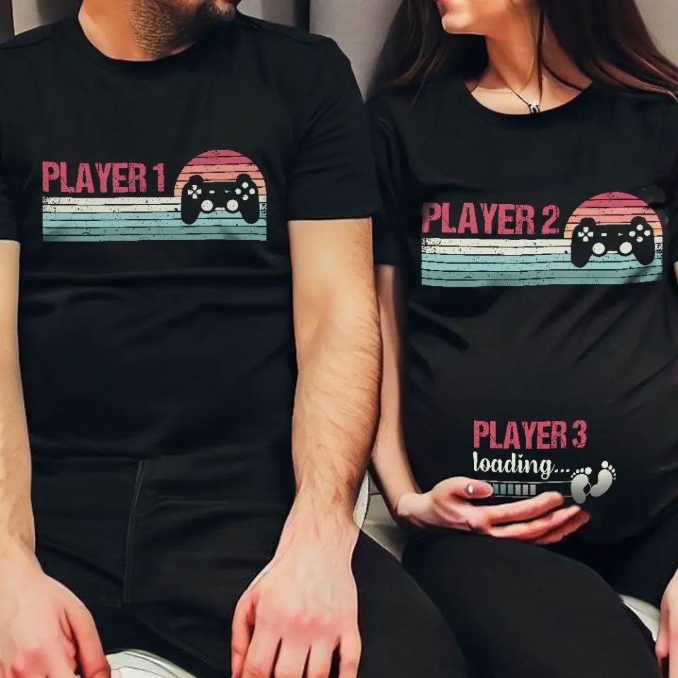 Pregnancy Announcement T-shirt, Funny Player 1 Player 2 Player 3 Matching Outfit | 306IHPLNTS716 - Image 7