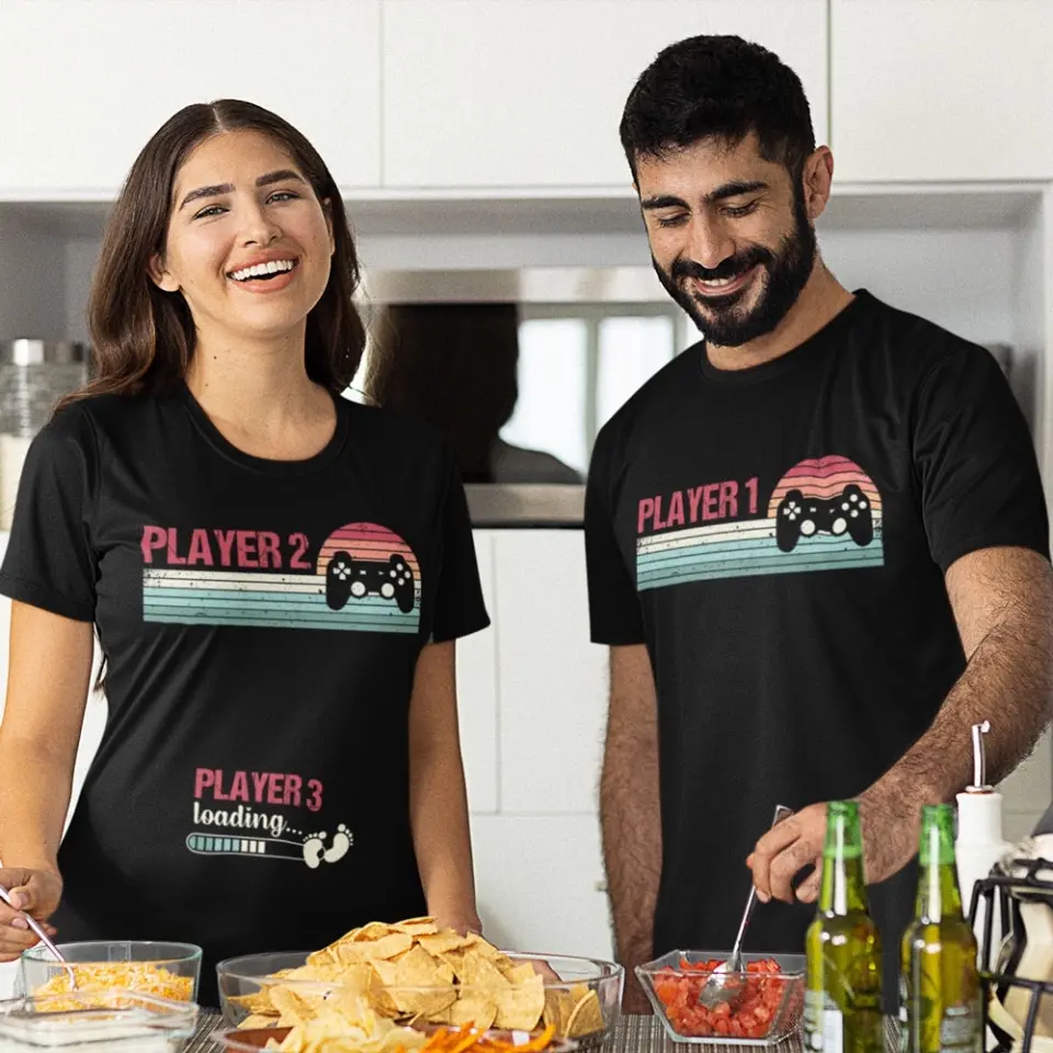 Pregnancy Announcement T-shirt, Funny Player 1 Player 2 Player 3 Matching Outfit | 306IHPLNTS716 - Image 8
