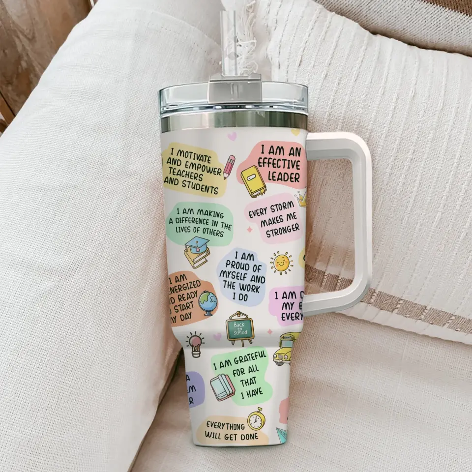 Principal Daily Affirmations - Motivation Saying - 40oz Tumbler with Handle - Gift for Principals - Image 5