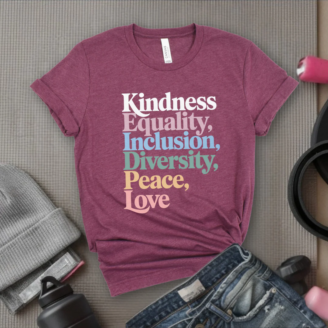 Kindness Equality Inclusion Diversity Peace Love - Feminist Shirt - Women Empowerment Tee - Unisex Shirt - Bella Canvas 3001 - Image 4