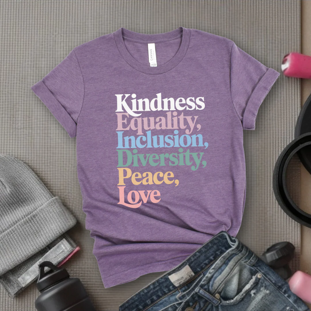 Kindness Equality Inclusion Diversity Peace Love - Feminist Shirt - Women Empowerment Tee - Unisex Shirt - Bella Canvas 3001 - Image 6