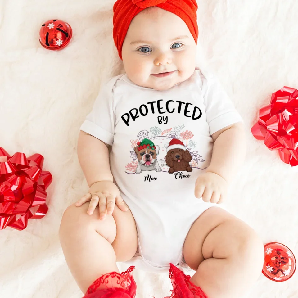 Protected By Pets - Personalized Custom Baby Onesie - Gift For Baby Christmas - Image 3
