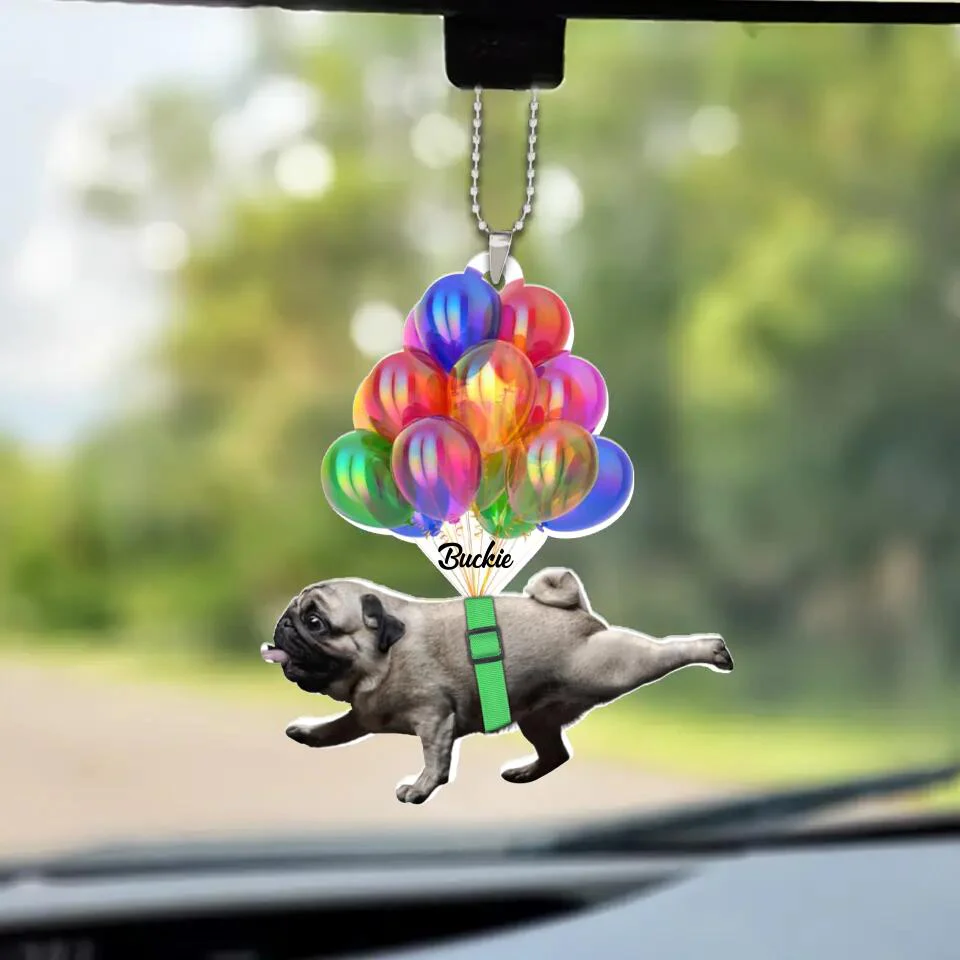 Personalized Valentine Gifts - Pug with Balloon Custom Car Ornament Gift For Dog Lovers - Image 2