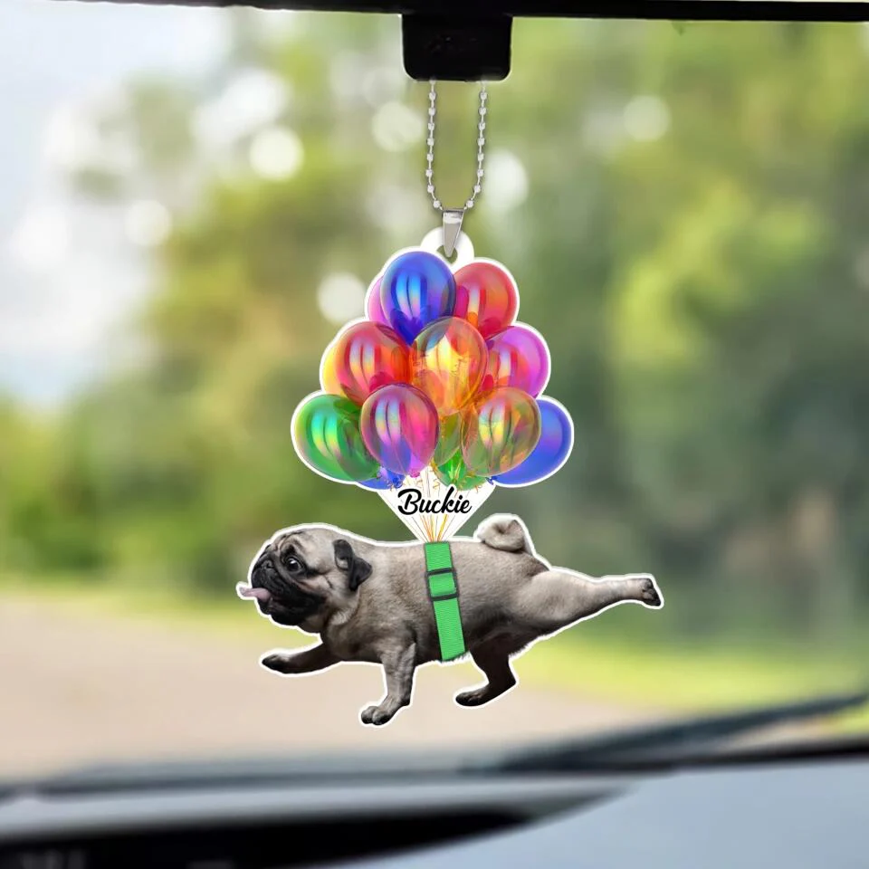 Personalized Valentine Gifts - Pug with Balloon Custom Car Ornament Gift For Dog Lovers - Image 3