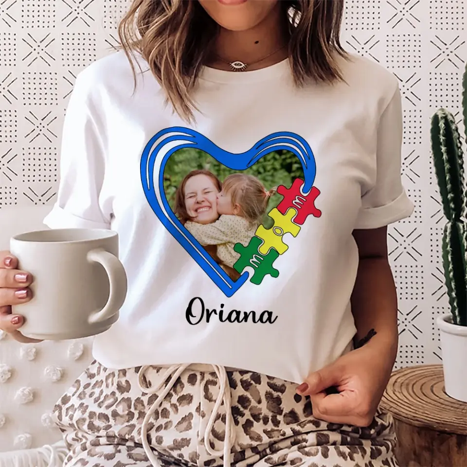 Puzzle Autism Mom Upload Photo Shirt - Image 2