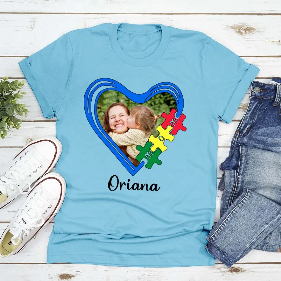 Puzzle Autism Mom Upload Photo Shirt - Image 4
