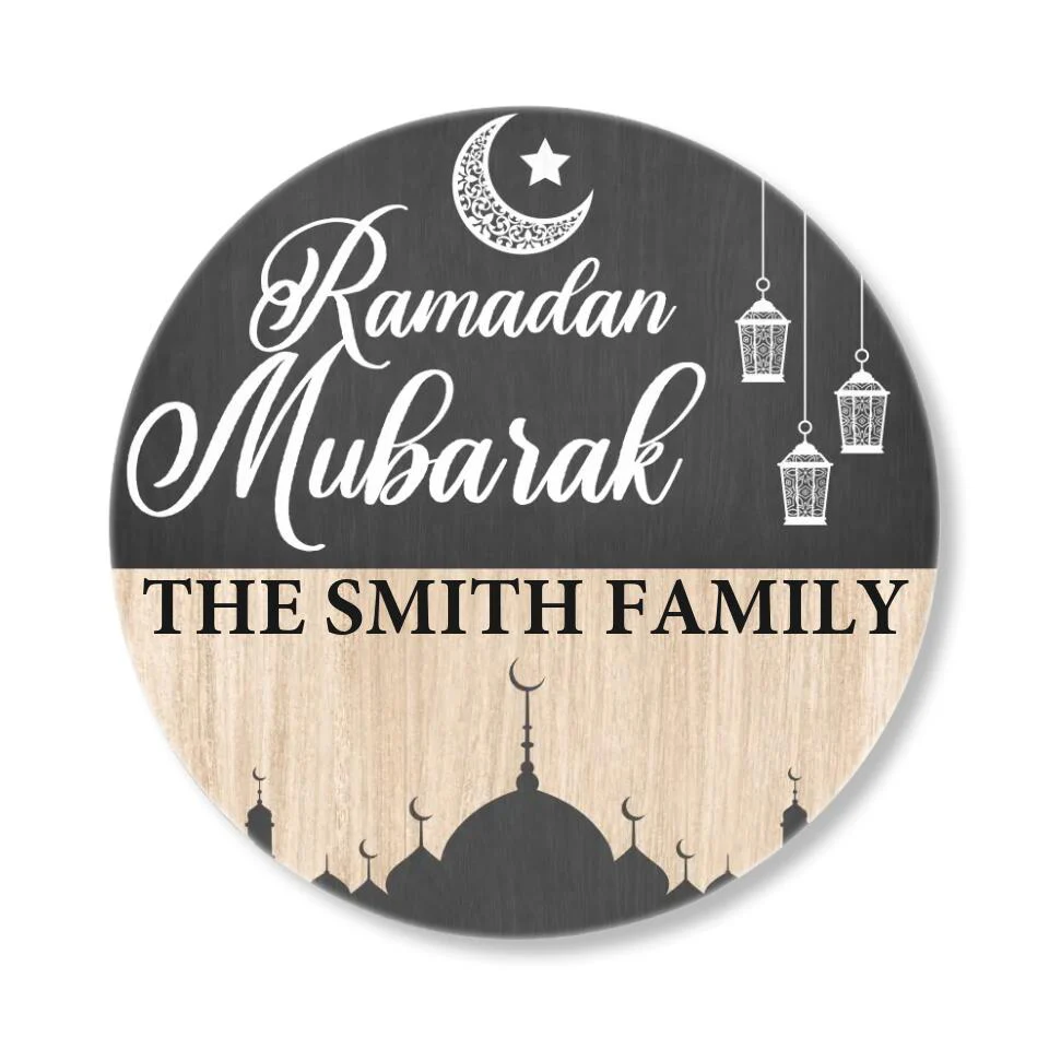 Ramadan Mubarak - Eid Gift for Family - Round Wooden Sign - Image 2
