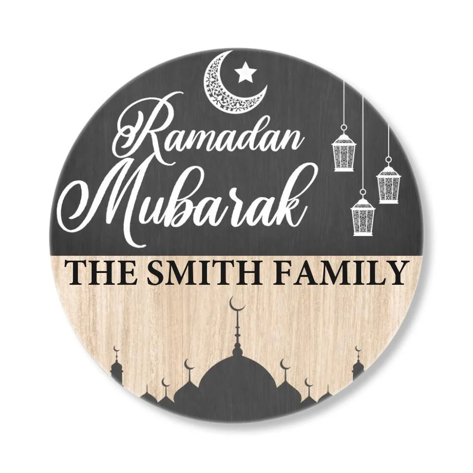 Ramadan Mubarak - Eid Gift for Family - Round Wooden Sign - Image 6