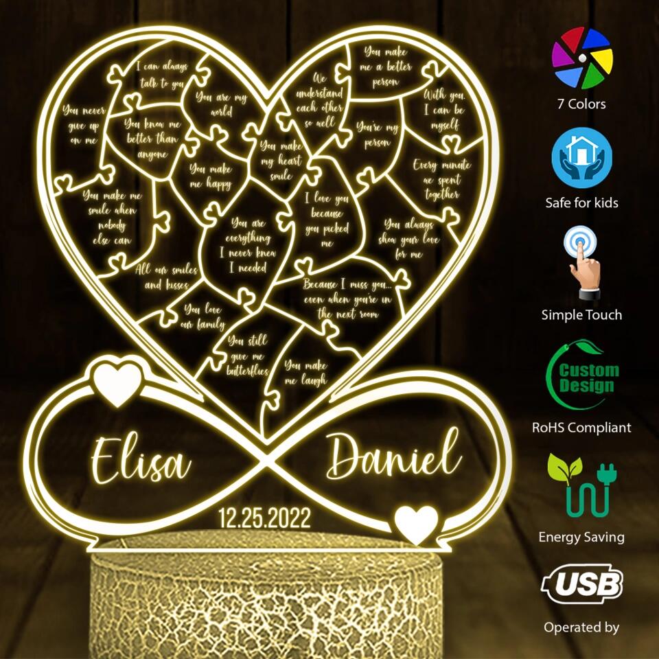 Personalized Valentine Gifts - Reasons Why I Love You Custom 3D Light Valentines Gift For Couples - Image 3