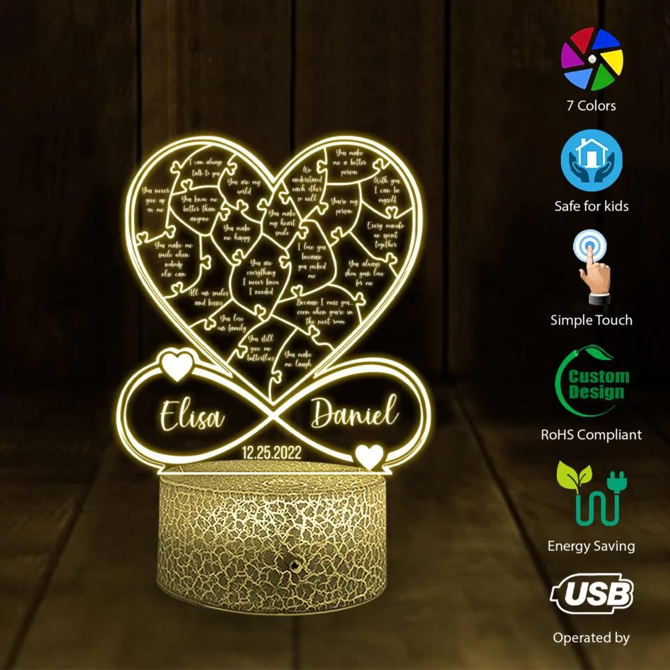 Personalized Valentine Gifts - Reasons Why I Love You Custom 3D Light Valentines Gift For Couples - Image 4