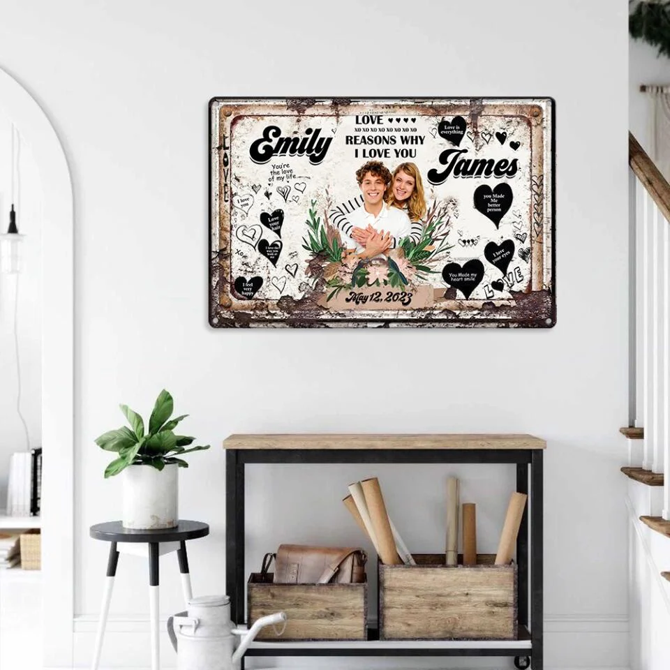 Reasons Why I Love You You're The Love Of My Life, Personalized Upload Photo Metal Sign, Sweet Gift For Couples - Image 6