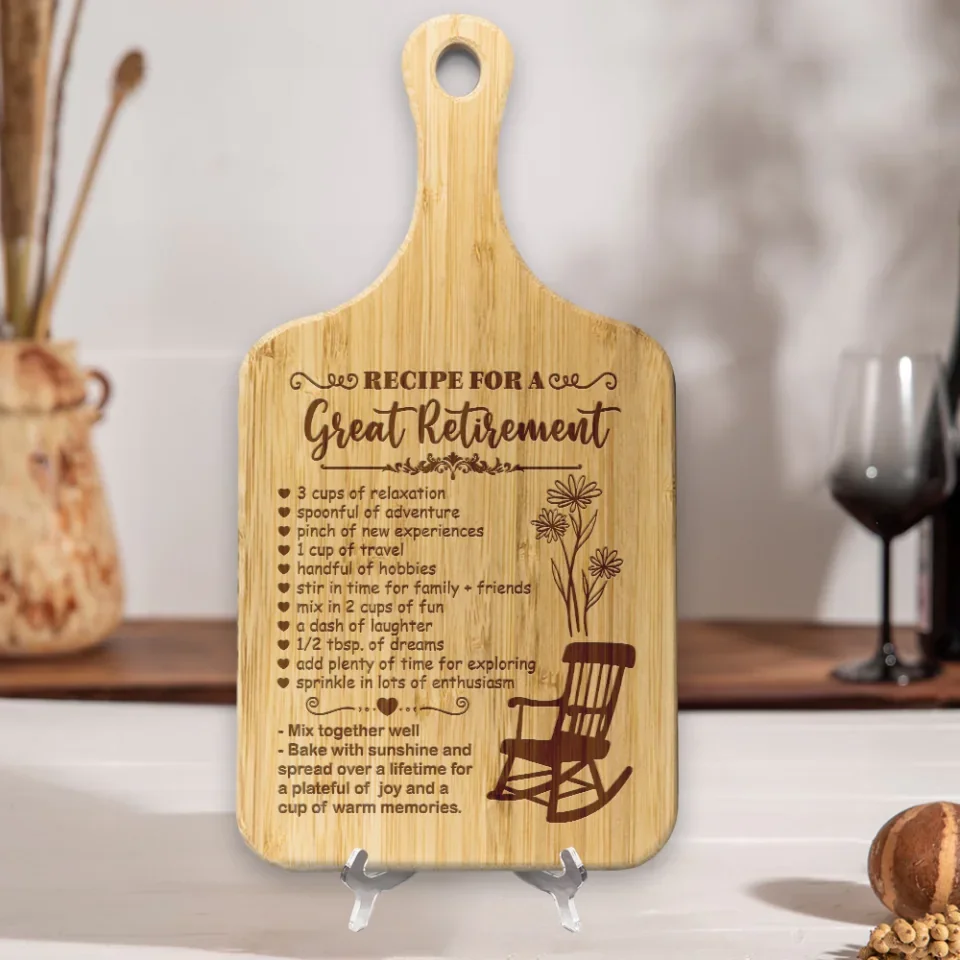 Recipe For A Great Retirement - Wooden Cutting Board With Handle - Retirement Gifts - Image 3