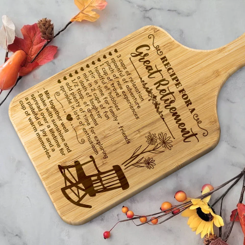 Recipe For A Great Retirement - Wooden Cutting Board With Handle - Retirement Gifts - Image 4