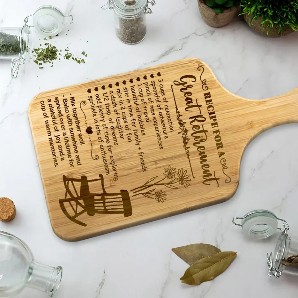 Recipe For A Great Retirement - Wooden Cutting Board With Handle - Retirement Gifts - Image 5