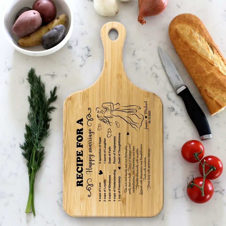 Recipe For A Happy Marriage - Custom Wood Cutting Board - Wedding, Anniversary Gift for Couples - Kitchen Decor - Image 4