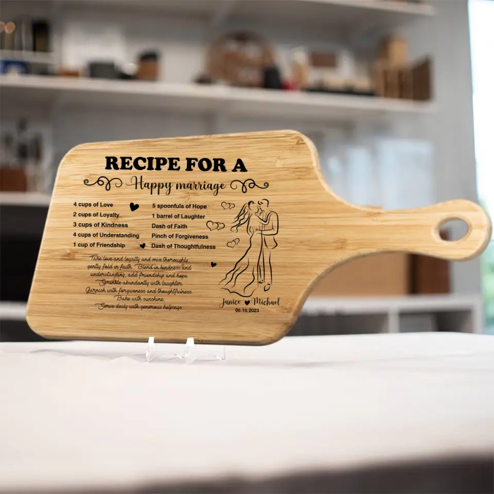 Recipe For A Happy Marriage - Custom Wood Cutting Board - Wedding, Anniversary Gift for Couples - Kitchen Decor - Image 5