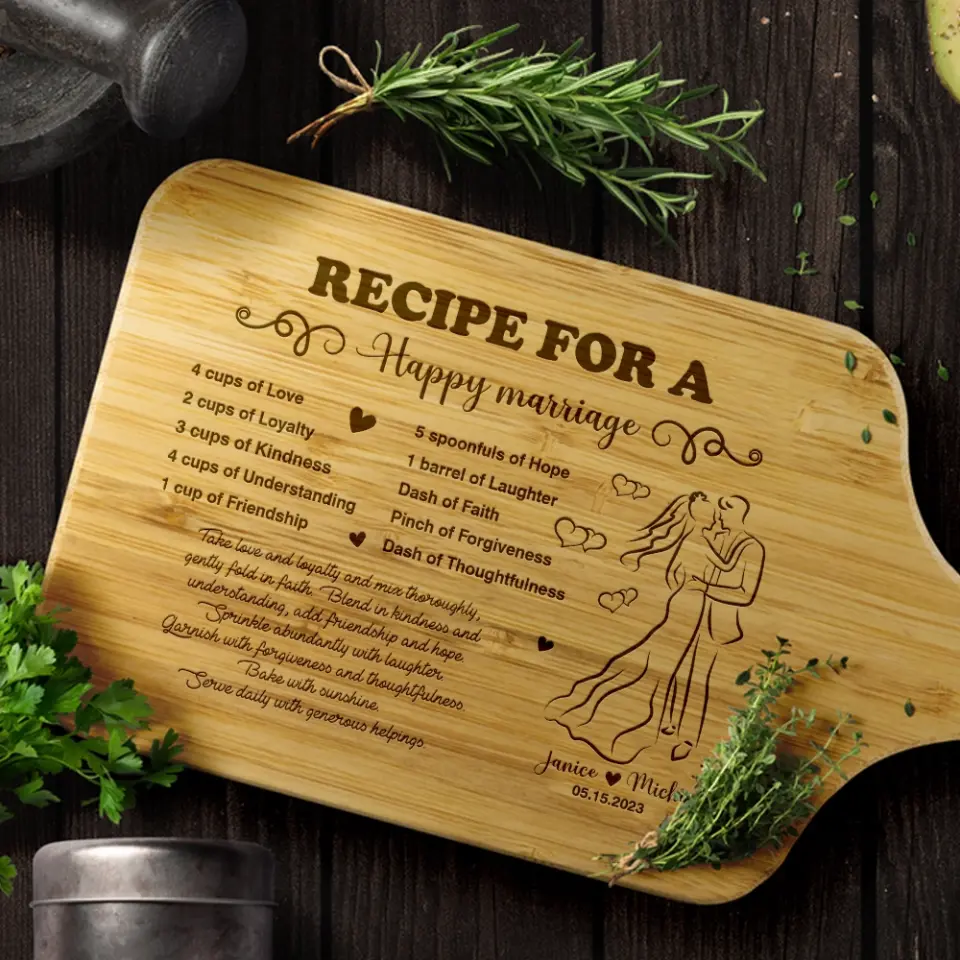 Recipe For A Happy Marriage - Custom Wood Cutting Board - Wedding, Anniversary Gift for Couples - Kitchen Decor - Image 7