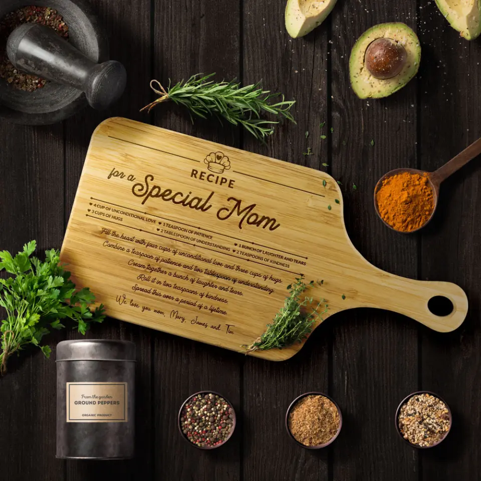 Recipe For A Special Mom - Personalized Wooden Cutting Board - Gift For Mom