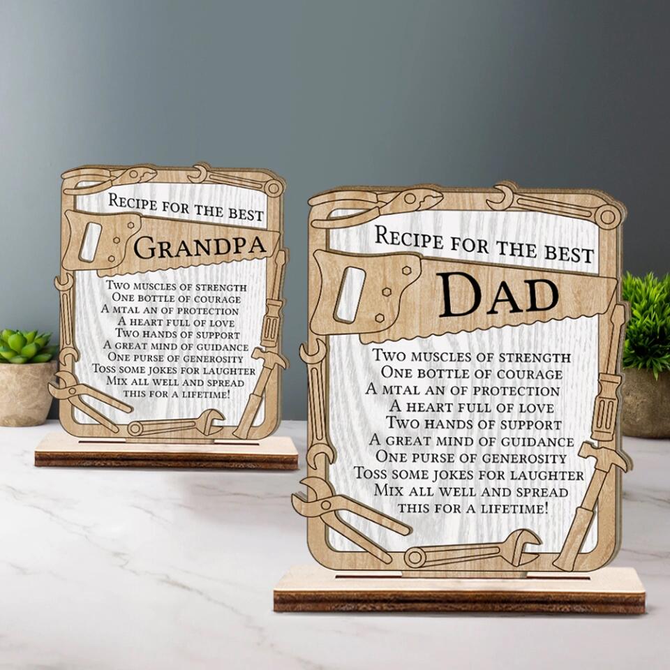 Recipe for the Best Dad/Grandpa - Two Mucles of Strength One Bottle of Courage Jokes for Laughter - Wooden Plaque - Father's Day Gift - Birthday Gift for Daddy Grandad - 303ICNBNWP377 - Image 2