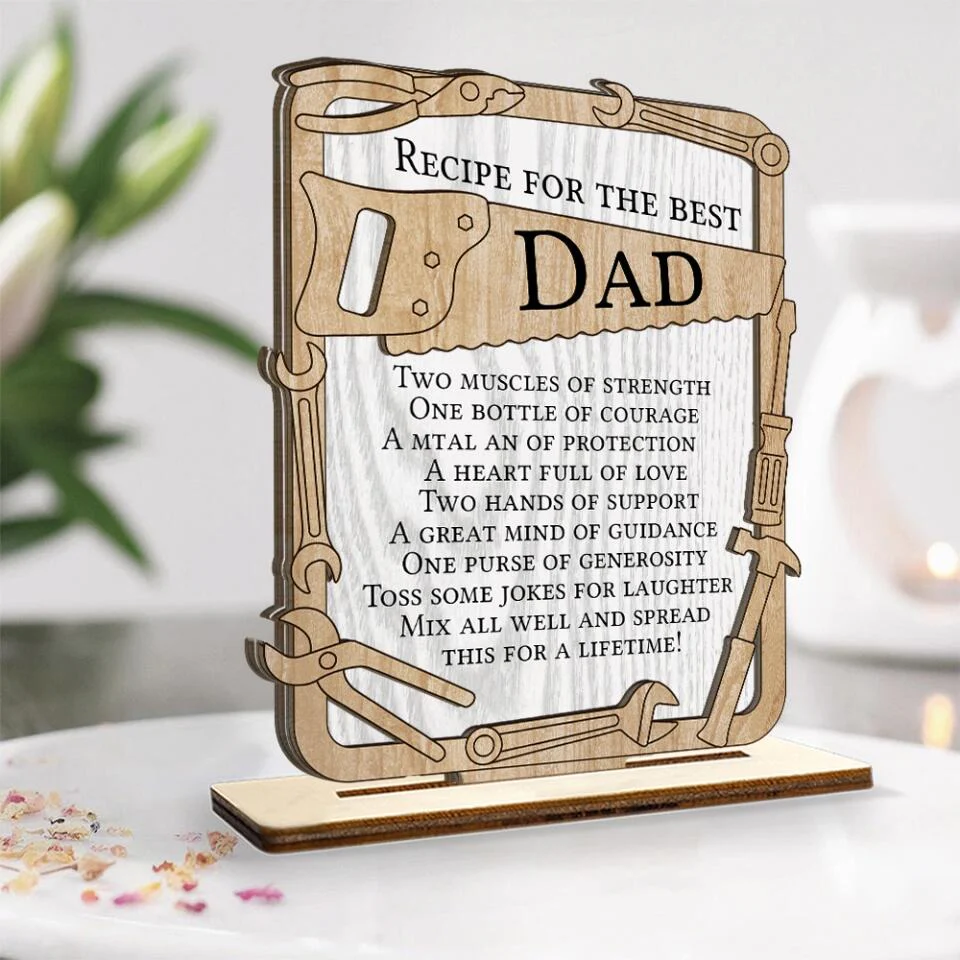 Recipe for the Best Dad/Grandpa - Two Mucles of Strength One Bottle of Courage Jokes for Laughter - Wooden Plaque - Father's Day Gift - Birthday Gift for Daddy Grandad - 303ICNBNWP377 - Image 3