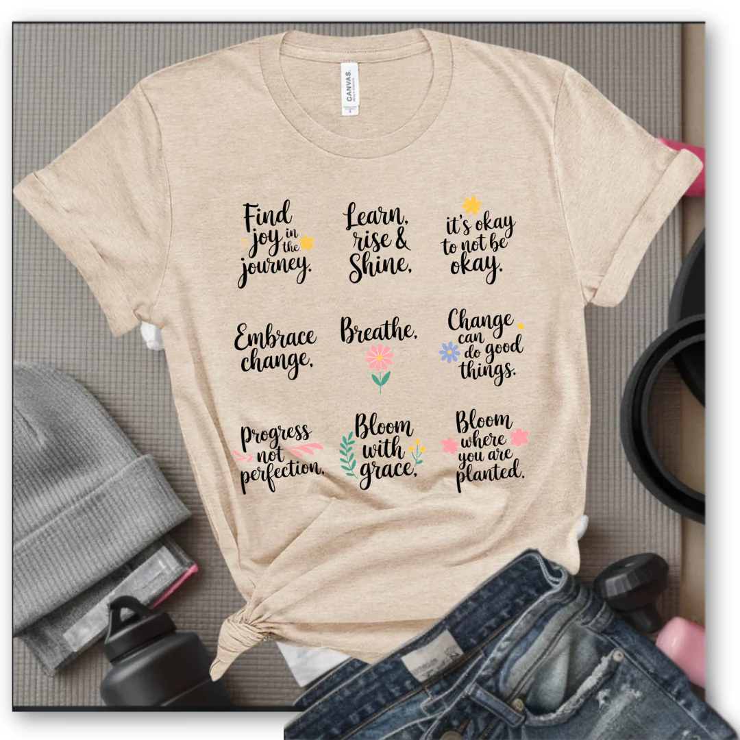 Retro Inspirational Flower Saying - Positive Quotes - Minimalism Mental Health Tee - Unisex Jersey Short Sleeve Shirt - Bella Canvas 3001 - Image 2