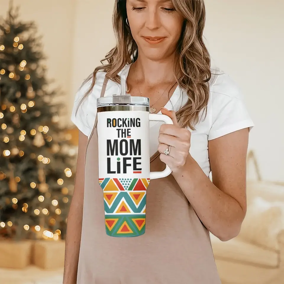Rocking the Mom Life - Gift for Black Mom - 40oz Tumbler with Handle - Gift for Mother's Day, Birthday, Christmas - Image 5